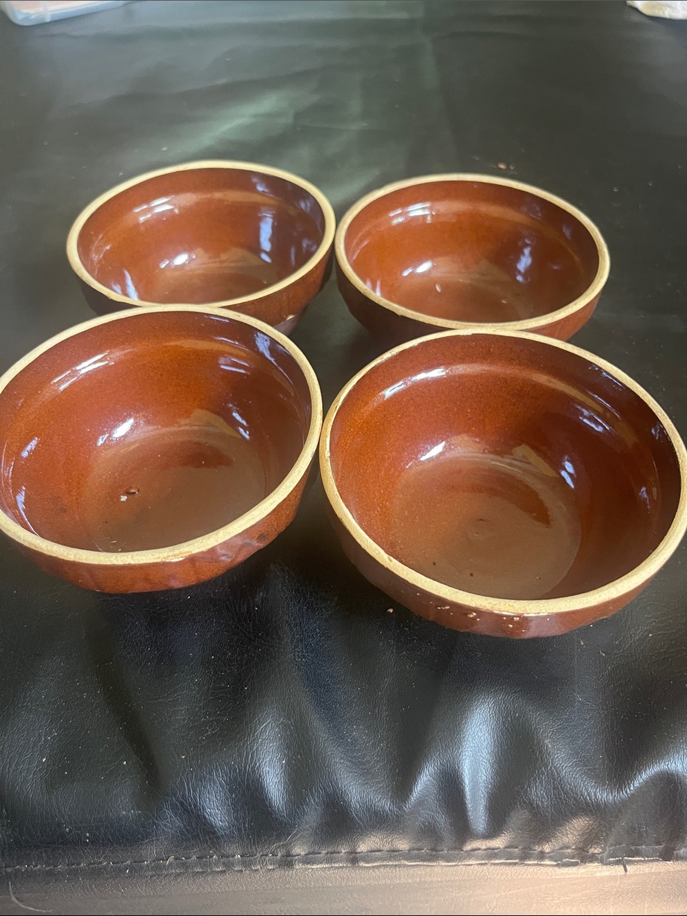 Rust Brown Ceramic Serving Bowls with Beige Rim - Set of 4